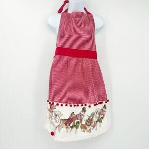 Pier 1 Imports Womens Dog Puppies Pompom Polka Dot‎ Christmas Holiday Apron Red